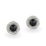 Swarovski kristályos ezüst fülbevaló - Rivoli Orbit Fekete - ajándék díszdobozban