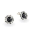 Swarovski kristályos ezüst fülbevaló - Rivoli Orbit Fekete - ajándék díszdobozban