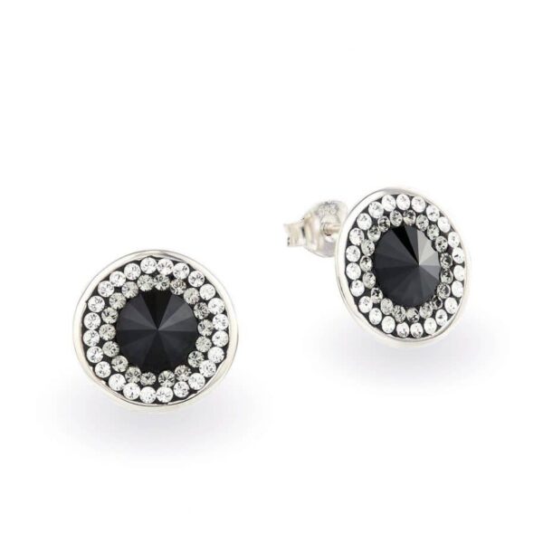 Swarovski kristályos ezüst fülbevaló - Rivoli Orbit Fekete - ajándék díszdobozban