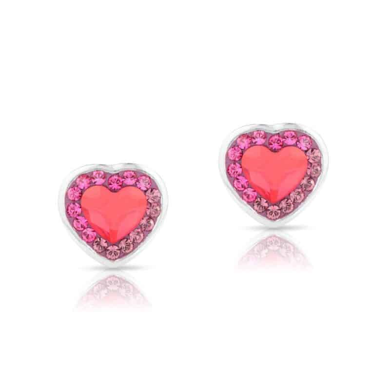 Swarovski kristályos ezüst fülbevaló - Brilliance Colourful Heart Piros - ajándék díszdobozban