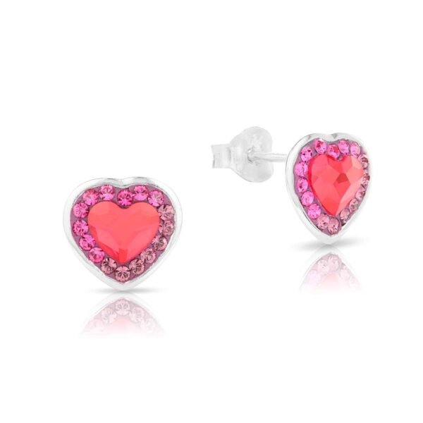 Swarovski kristályos ezüst fülbevaló - Brilliance Colourful Heart Piros - ajándék díszdobozban