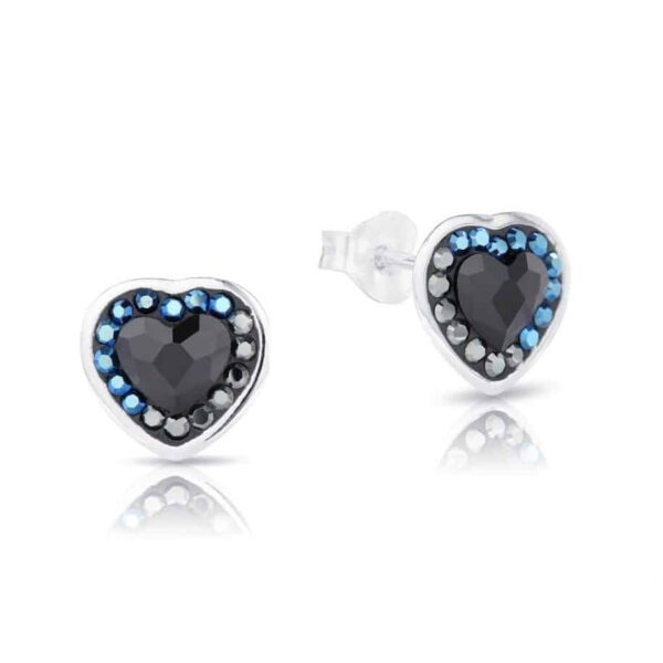 Swarovski kristályos ezüst fülbevaló - Brilliance Colourful Heart Fekete - ajándék díszdobozban