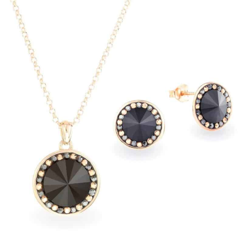 Swarovski kristályos ezüst ékszer szett csillogó nap medállal ajándék díszdobozban - Fekete