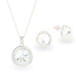 Swarovski kristályos ezüst éskzer szett csillogó nap medállal ajándék díszdobozban - Crystal