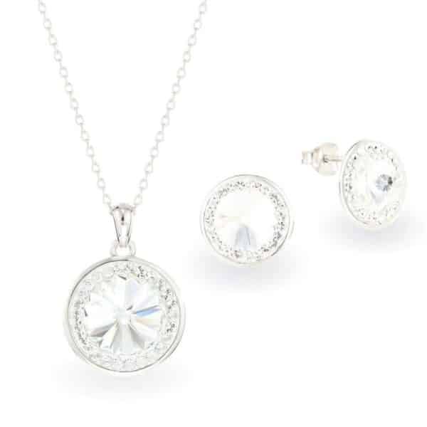 Swarovski kristályos ezüst éskzer szett csillogó nap medállal ajándék díszdobozban - Crystal