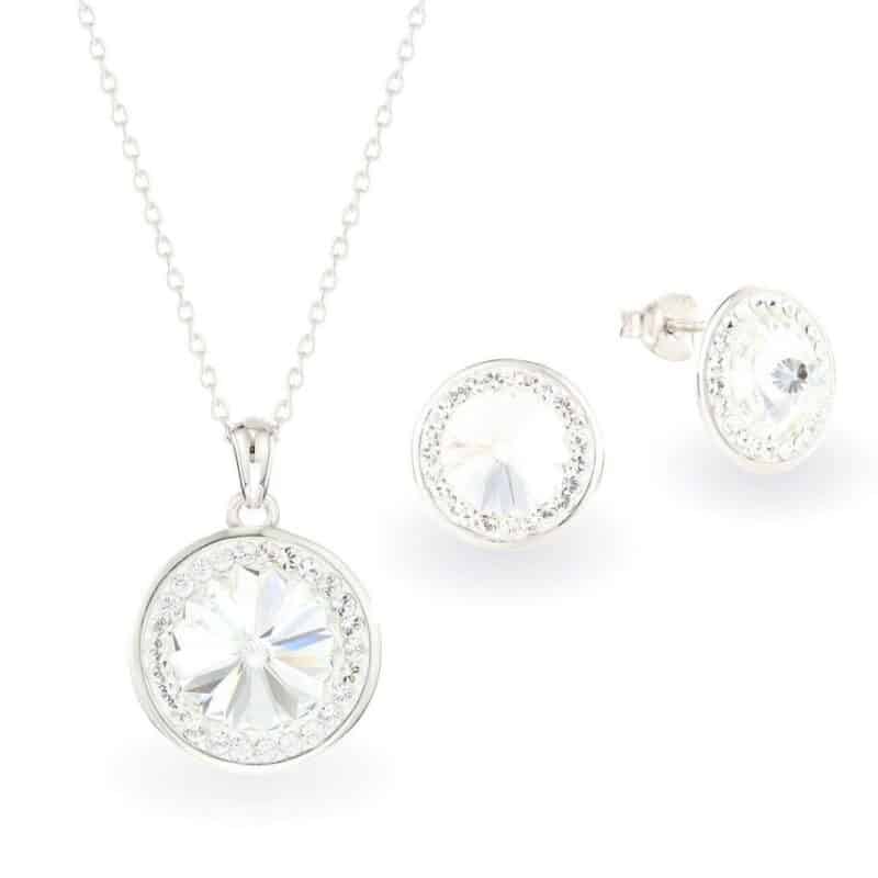 Swarovski kristályos ezüst éskzer szett csillogó nap medállal ajándék díszdobozban - Crystal