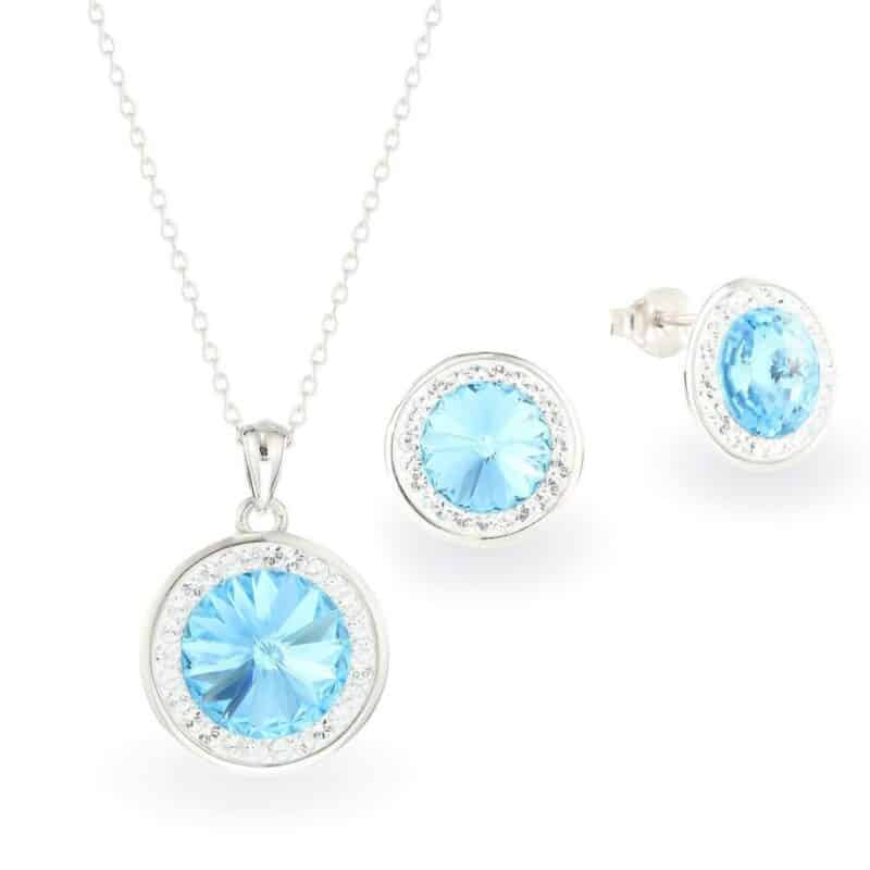 Swarovski kristályos ezüst éskzer szett csillogó nap medállal ajándék díszdobozban - Sötét kék