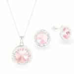 Swarovski kristályos ezüst éskzer szett csillogó nap medállal ajándék díszdobozban - Rózsaszín