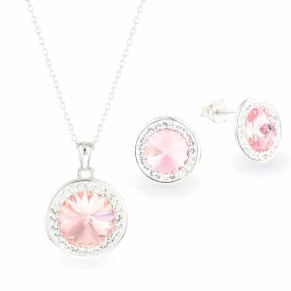 Swarovski kristályos ezüst éskzer szett csillogó nap medállal ajándék díszdobozban - Rózsaszín