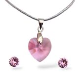 14 mm-es Szives Swarovski kristályos ékszerszett - Rózsaszín