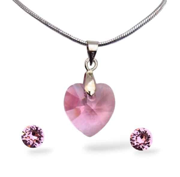 14 mm-es Szives Swarovski kristályos ékszerszett - Rózsaszín
