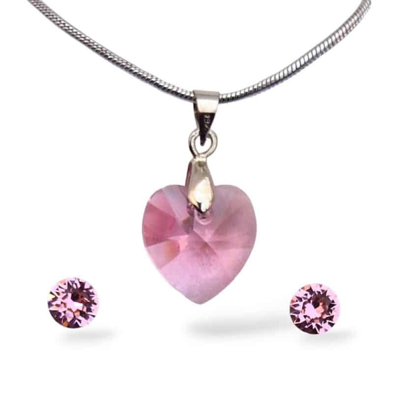 14 mm-es Szives Swarovski kristályos ékszerszett - Rózsaszín