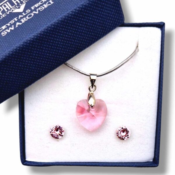 14 mm-es Szives Swarovski kristályos ékszerszett - Rózsaszín