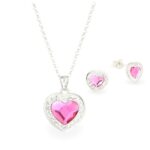 Pink szives swarovski kristályos ezüst ékszerszett