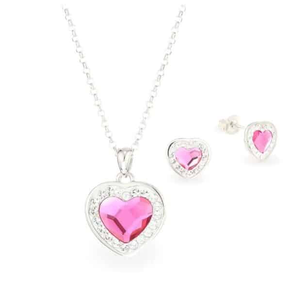 Pink szives swarovski kristályos ezüst ékszerszett