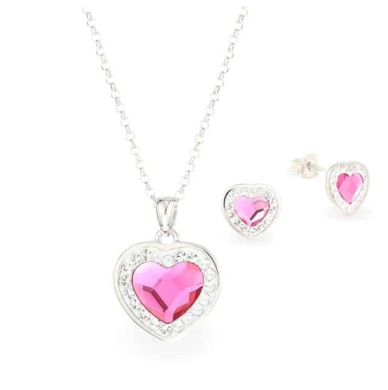 Pink szives swarovski kristályos ezüst ékszerszett
