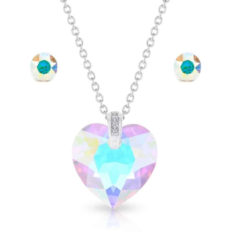 Szives swarovski kristályos ezüst ékszer szett ajándék díszdobozban - Crystal AB