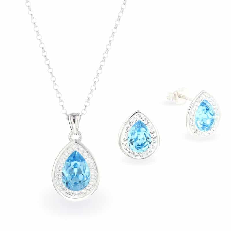 Swarovski kristályos ezüst ékszer szett - Brilliance Drop Világos kék - ajándék díszdobozban