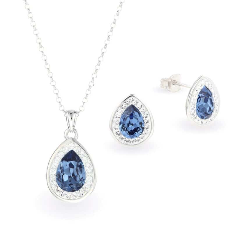 Swarovski kristályos ezüst ékszer szett - Brilliance Drop Sötét kék - ajándék díszdobozban
