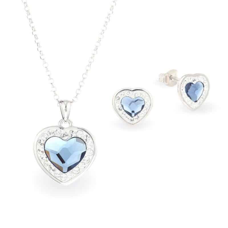 Swarovski kristályos ezüst ékszerszett – Brilliance Heart Világos kék – ajándék díszdobozban