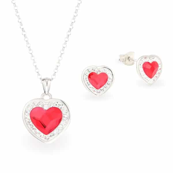 Swarovski kristályos ezüst ékszerszett - Brilliance Heart Piros