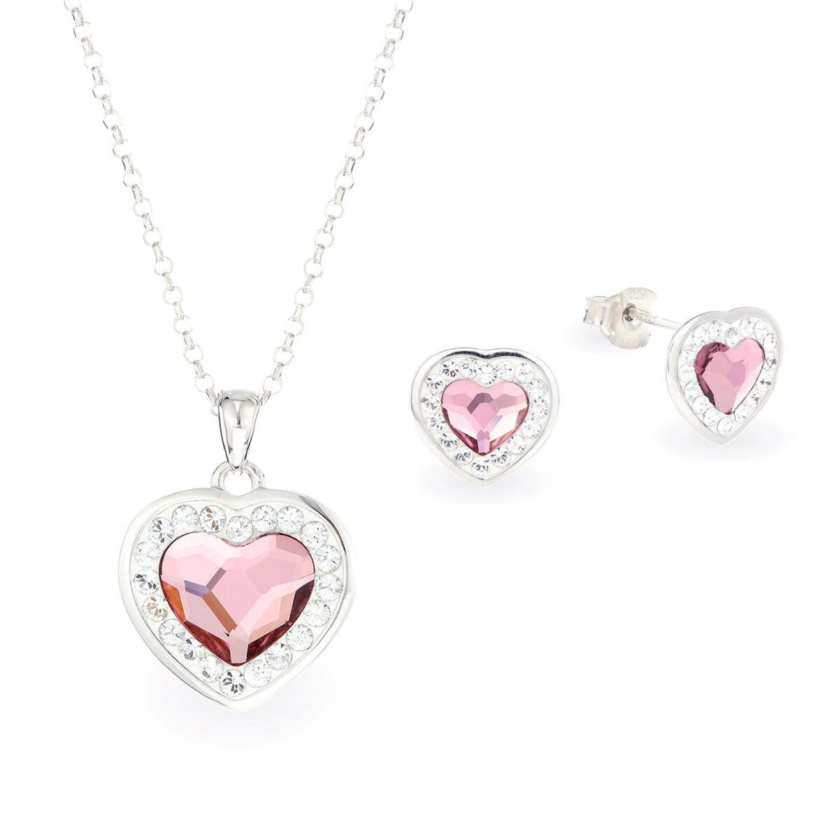 Swarovski kristályos ezüst ékszerszett - Brilliance Heart Rózsaszín - ajándék díszdobozban