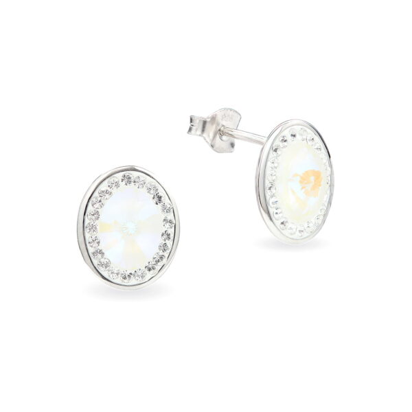 Swarovski kristályos ezüst fülbevaló - Brilliance Oval Crystal AB - ajándék díszdobozban