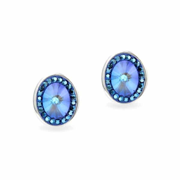 Swarovski kristályos ezüst fülbevaló - Brilliance Oval Sötét kék - ajándék díszdobozban