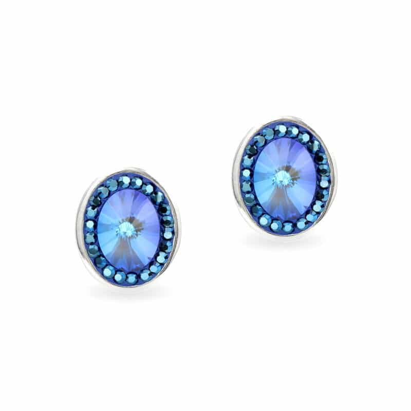 Swarovski kristályos ezüst fülbevaló - Brilliance Oval Sötét kék - ajándék díszdobozban