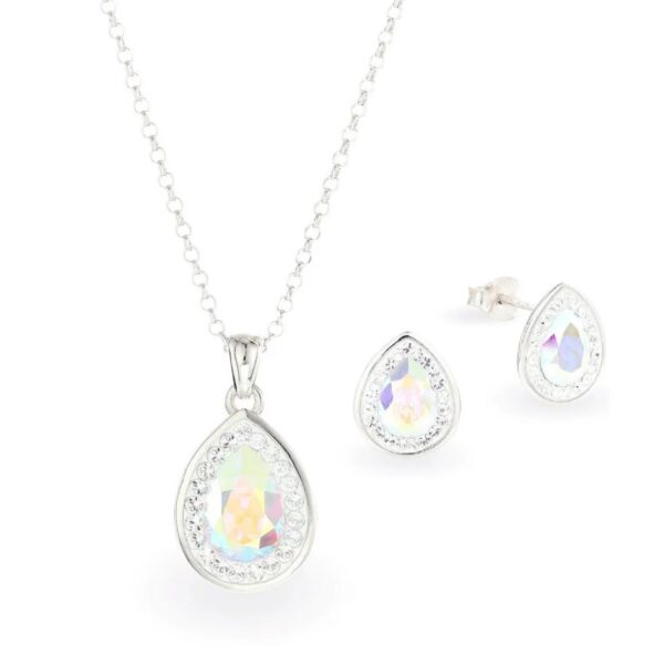 Swarovski kristályos ezüst ékszer szett - Brilliance Drop Crystal AB - ajándék díszdobozban