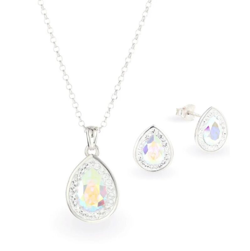 Swarovski kristályos ezüst ékszer szett - Brilliance Drop Crystal AB - ajándék díszdobozban
