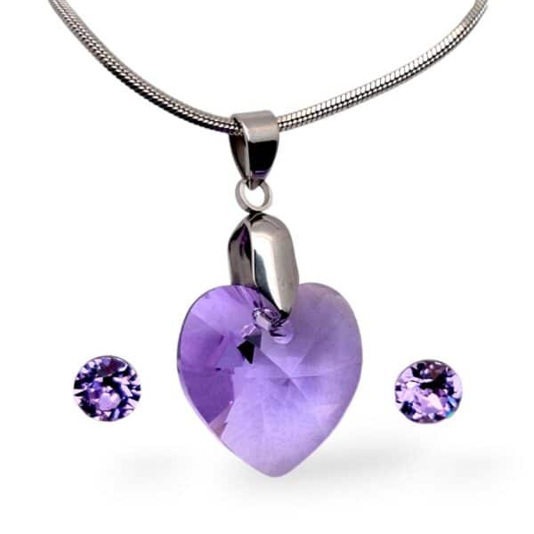 18 mm-es Szives Swarovski kristályos ékszerszett - Violet lila - ajándék díszdobozban