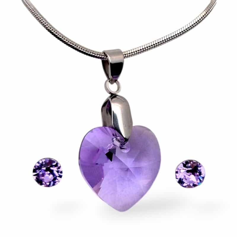 18 mm-es Szives Swarovski kristályos ékszerszett - Violet lila - ajándék díszdobozban
