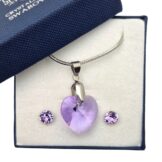 18 mm-es Szives Swarovski kristályos ékszerszett - Violet lila - ajándék díszdobozban