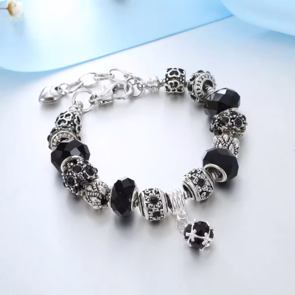 Pandora stílusú kristályos karkötő – Fekete