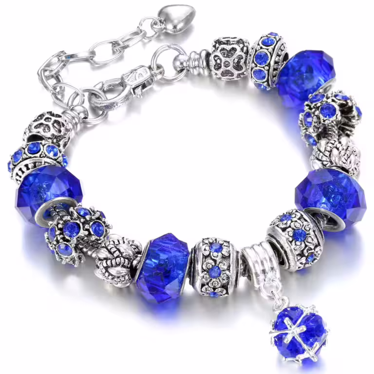 Pandora stílusú kristályos karkötő – Sötét kék