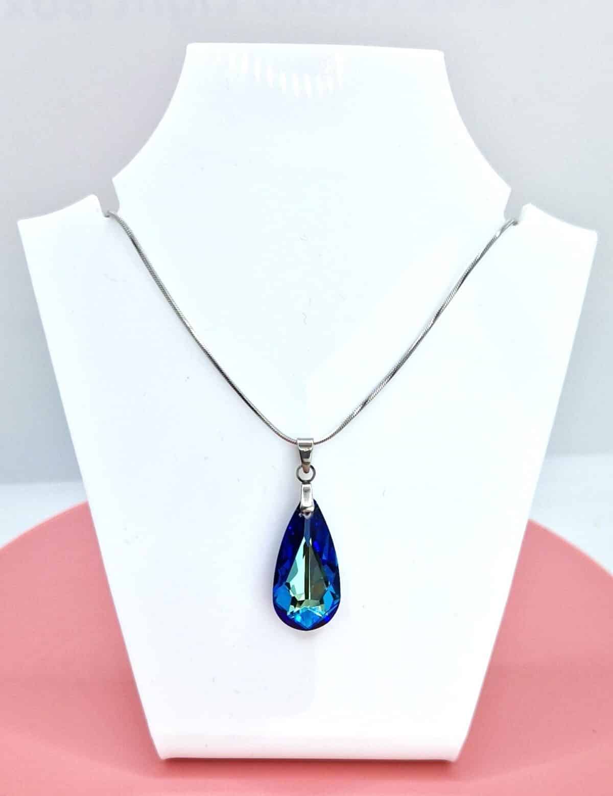 24 mm Mandula Swarovski kristályos nemesacél nyaklánc - Bermuda Blue