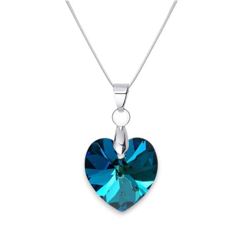 18 mm Szív Swarovski kristályos nemesacél nyaklánc - Bermuda Blue