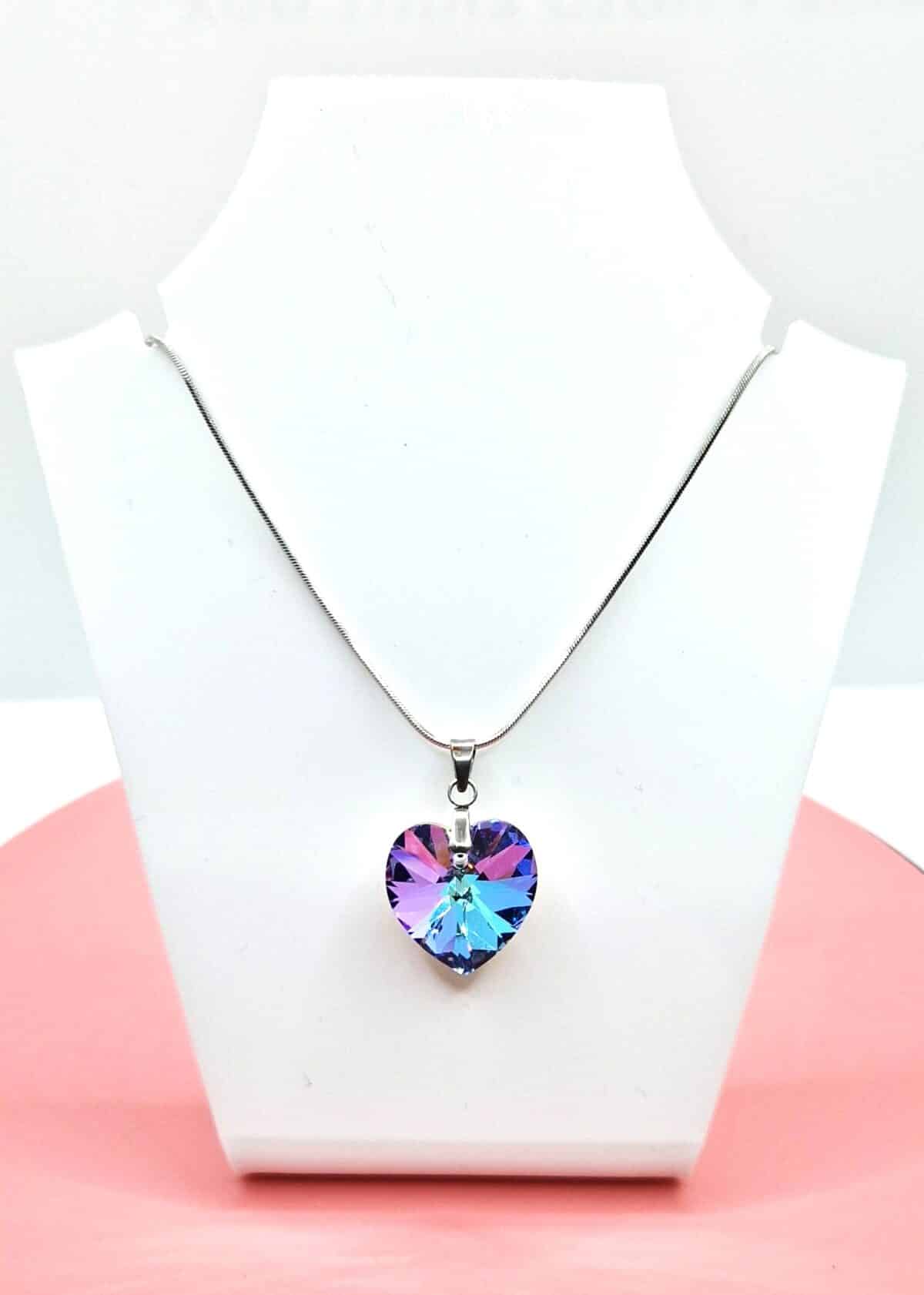 18 mm Szív Swarovski kristályos nemesacél nyaklánc - Vitrail Light - Ajándék díszdobozban