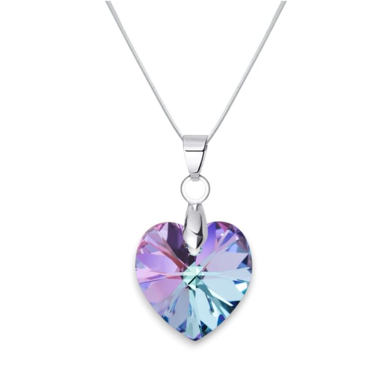 18 mm Szív Swarovski kristályos ezüst nyaklánc – Vitrail Light – 925 ezüst ékszer