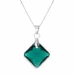 Swarovski kristályos nemesacél nyaklánc - Emerald - 16 mm Rombusz