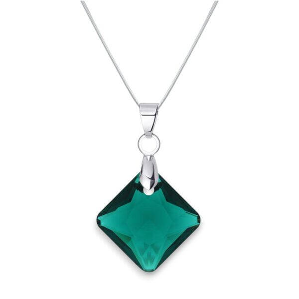 Swarovski kristályos nemesacél nyaklánc - Emerald - 16 mm Rombusz