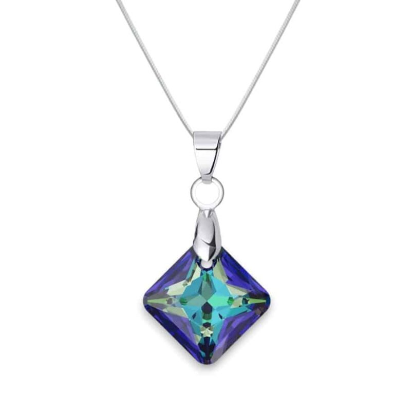 16 mm Swarovski kristályos nemesacél nyaklánc - Bermuda Blue Rombusz