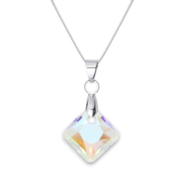 Swarovski kristályos nemesacél nyaklánc - Crystal AB - 16 mm Rombusz