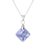 Swarovski kristályos nemesacél nyaklánc - Sapphire- 16 mm Rombusz