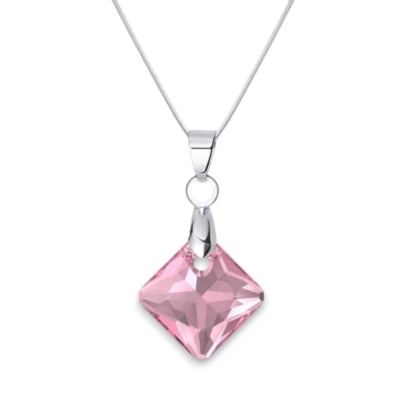 Swarovski kristályos nemesacél nyaklánc - Rose - 16 mm Rombusz