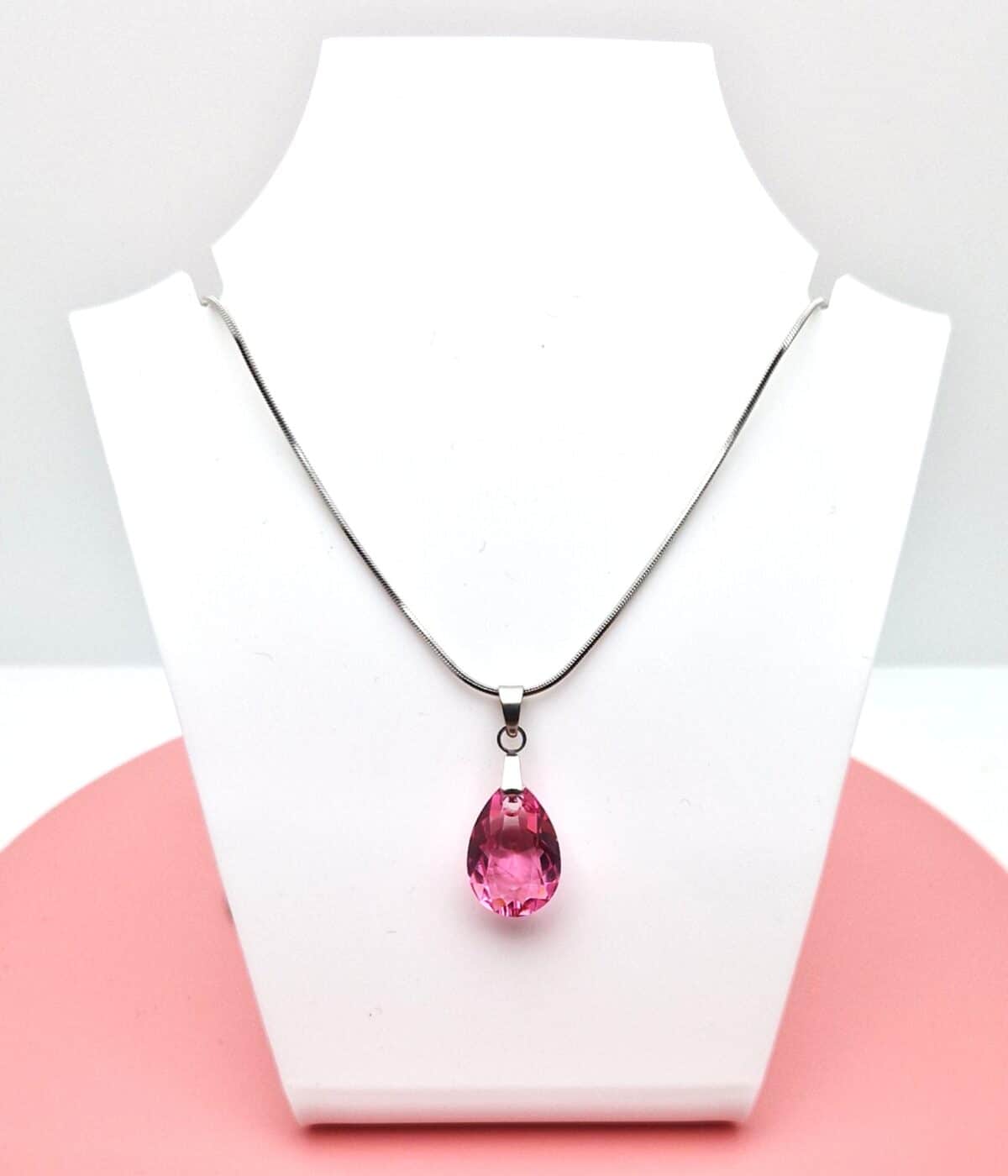 16 mm Csepp Swarovski kristályos nemesacél nyaklánc - Rose
