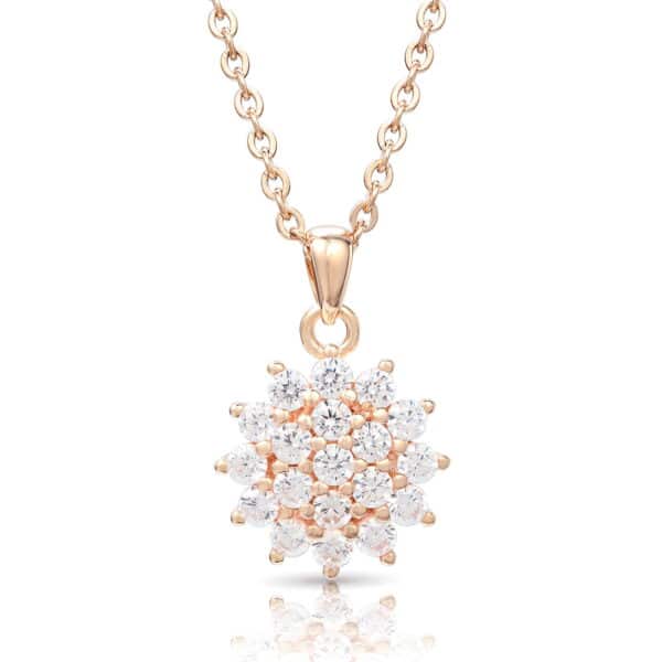 Rózsaarany nyaklánc virág medállal ajándék díszdobozban