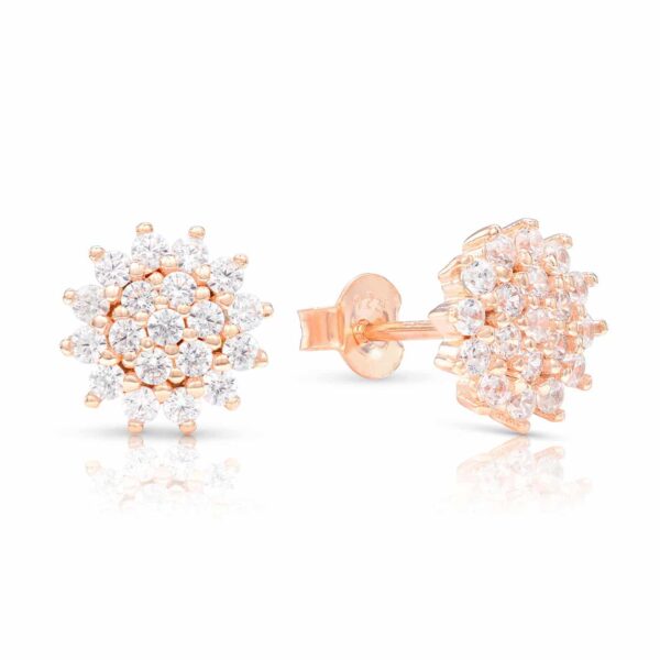 Rózsaarany virág stílusú ezüst fülbevaló ajándék díszdobozban