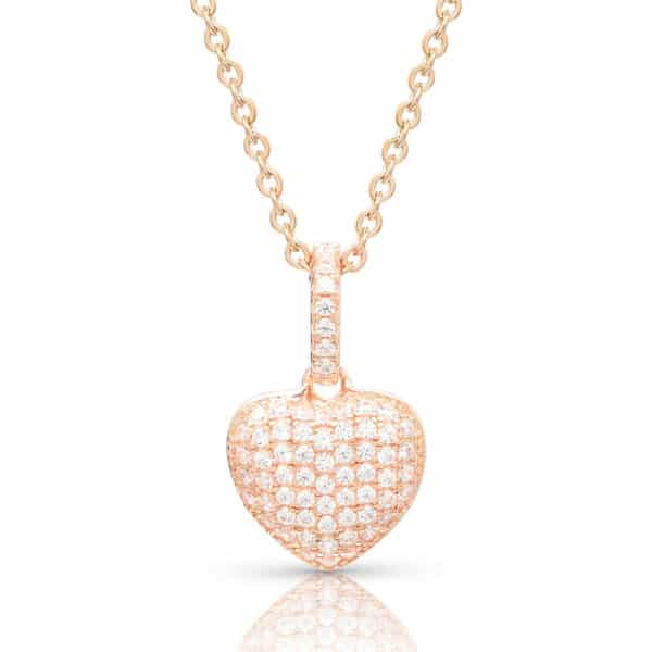 Rózsaarany nyaklánc szives medállal ajándék díszdobozban